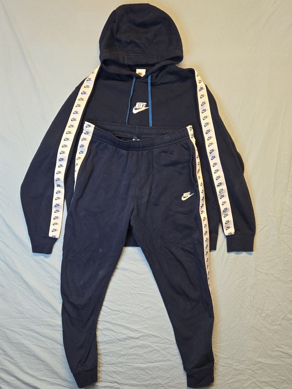 Nike Navy Blue & White Jogger Sweat Suit Pants & Sweater with White Logo Tape